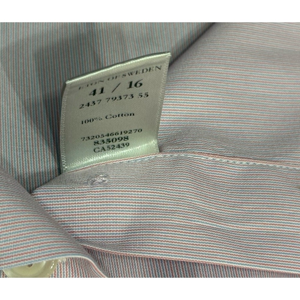 Eton Contemporary Dress Shirt Mens Large Blue Red Striped Button Up 41 16 Pink - Picture 6 of 8